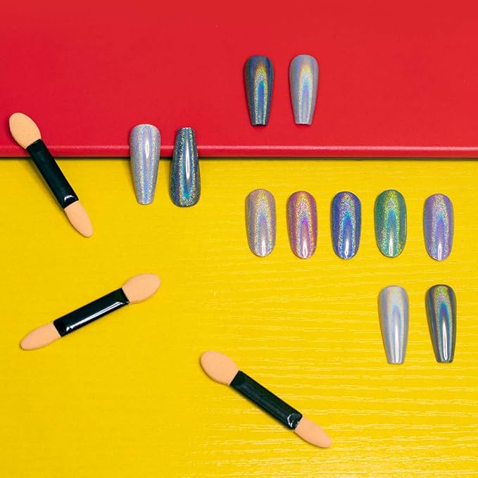 Artdone 3jars Holographic Chrome Nail Powder 1Gram Each, Unicorn Holo Rainbow Mirror Effect 20um 35um 65um Nail Pigment kit For Gel Polish Nail Art crome Set