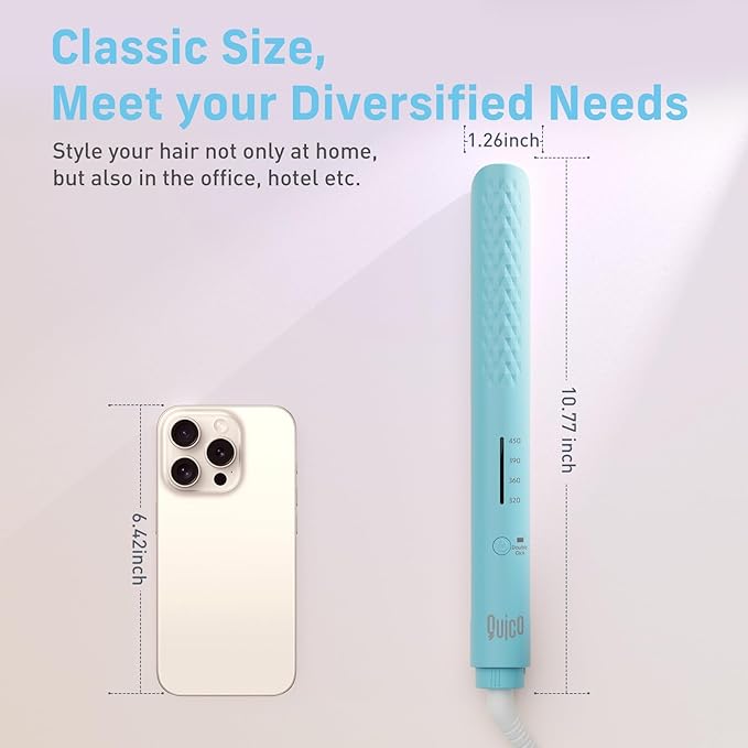 Quico Hair Straightener, 110-240V Global Travel Hair Straighteners for Women, 15s Fast Heating, Professional Negative Ion Flat Iron, Temp Memory, 320℉-450℉, Auto-Off, with Glove and Clips, Gift, Blue