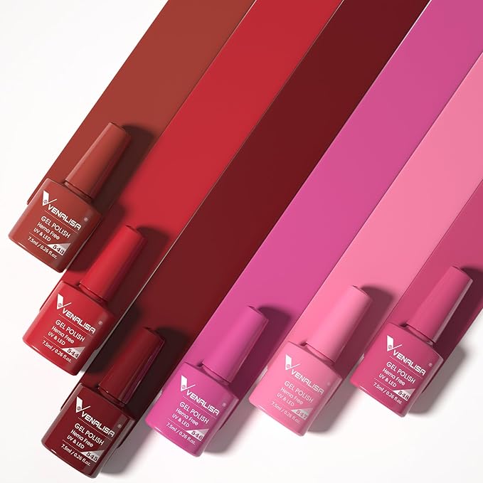 VENALISA Red Gel Nail Polish Set 6 Colors Pink Dark Red Burgundy Red Gel Polish Kit Soak Off UV Gel Salon Nail Art DIY at Home Manicure