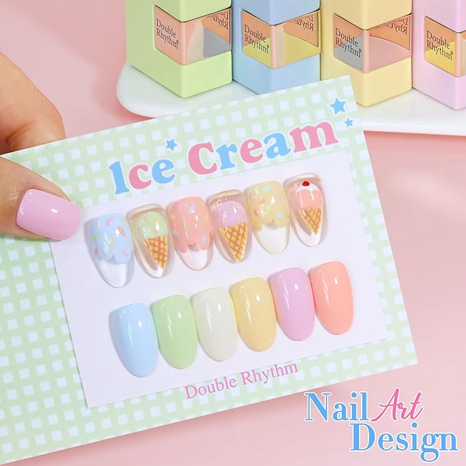 Double Rhythm 6 Pcs 15 ML Gel Polish Set Same Color Same Bottle Soak Off Gel Polish Kit Nail Art Manicure Salon DIY at Home for Women (Blue Green Beige Yellow Pink Orange-T6-9)