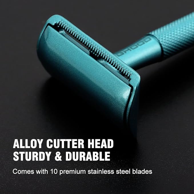 KINGHOOD Safety Razor - Pearl Green Matte Handle,Double Edge Precision,10-Pack Blades - Zero-Waste Shaving Solution for Sensitive Skin