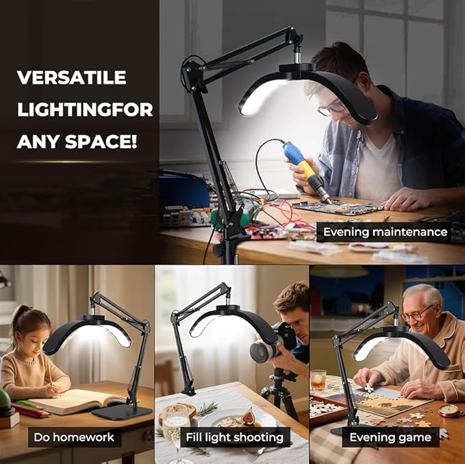 Half Moon Light for Nail Desk, 22W LED Lash Light with Adjustable Arm, Desk Clamp & Base, Foldable Nail Tech Lamp for Manicure, Eyelash Extensions, Beauty, Tattoo, Esthetician