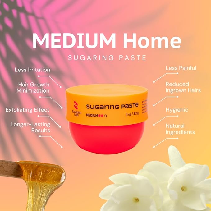 MEDIUM Sugaring Paste for HOME USE 11oz / 312g. Sugar Wax for ALL HAIR TYPES, legs, arms, face.