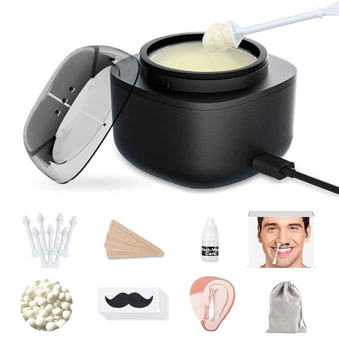SUERBEATY Nose Wax Kit Men, Nose and Ear Hair Waxing Kit | 40 Sticks, 100g Wax, Up to 20 Uses | Smart Temp Control | USB Fast Heating | Safe for Sensitive Nasal Skin, Painless