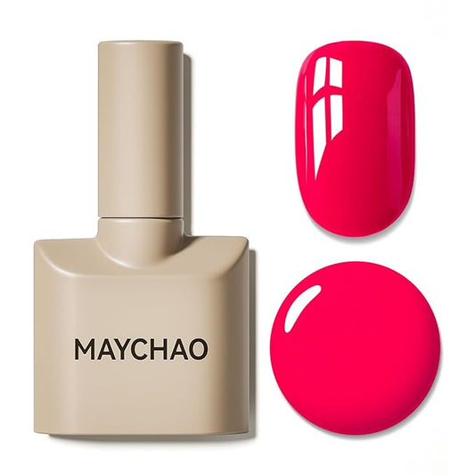 MAYCHAO 15ML Neon Rose Gel Nail Polish 1Pc Bright Rose Pink Gel Polish Soak Off UV LED Nail Polish Nail Art Starter Manicure Salon DIY at Home, 0.5 OZ