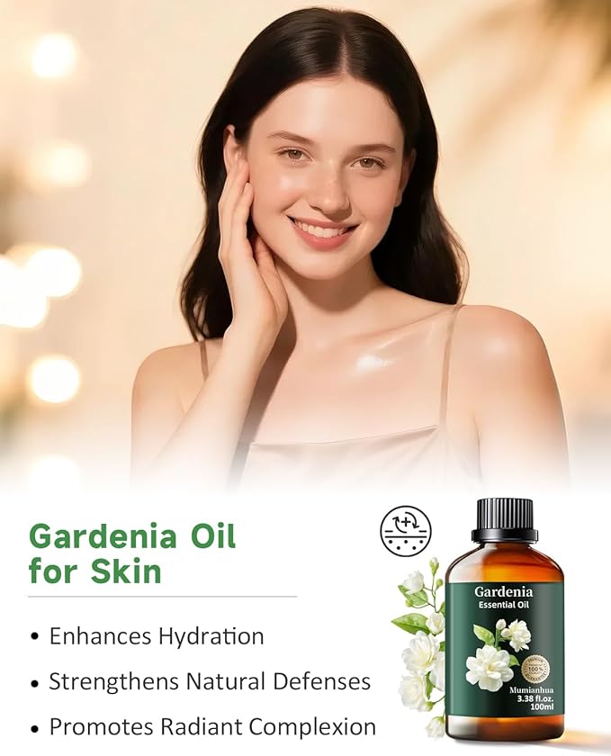 Gardenia Essential Oil Pure, Mumianhua Natural Gardenia Oil for Reed Diffuser, Air Freshener, Skin, Hair, Laundry & Women's Perfume, Candles Making 3.38 Fl Oz