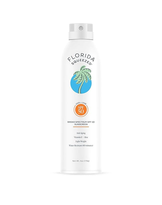 Florida Squeezed SPF 50 Sunscreen Water Resistant Spray|6oz|Vegan and Hawaii 104 Reef Act Compliant (Octinoxate & Oxybenzone Free) Broad Spectrum Moisturizing Sunscreen. Paraben & Phthalate Free.