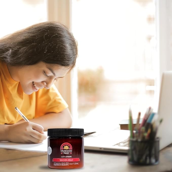 Wholesome Hippy Daytime Focus Calm Cream – All Natural Body Butter with Magnesium, Vitamin B12, Guarana & Bergamot Orange – Moisturizing Wellness Cream for Daily Clarity – 4oz