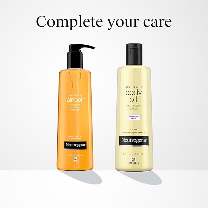 Neutrogena Body Oil Light Sesame Formula, 16 fl oz, Radiant Glow Moisturizer for Dry Skin, Bath & Shower Oil For Smooth and Hydrated Skin