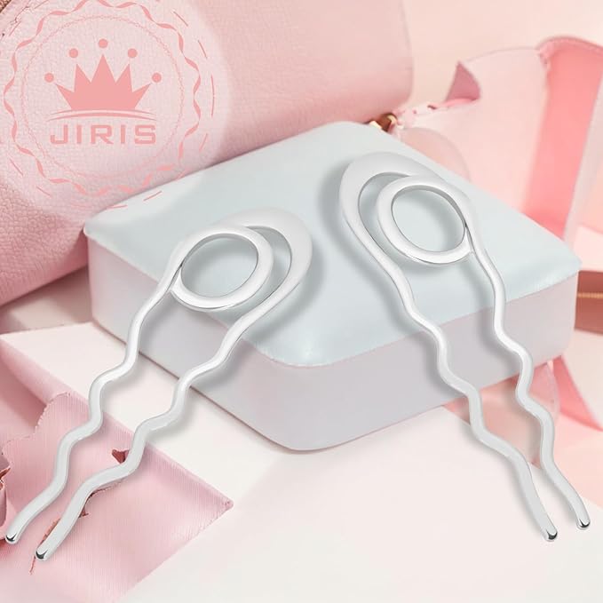 IRIS 2PCS French Hair Pins Large U-Shaped Pins for Women and Girls Fashion Metal Hair Pin French Twist Hair Pins for Buns, Updos,Stylish and Functional(set7-silver)