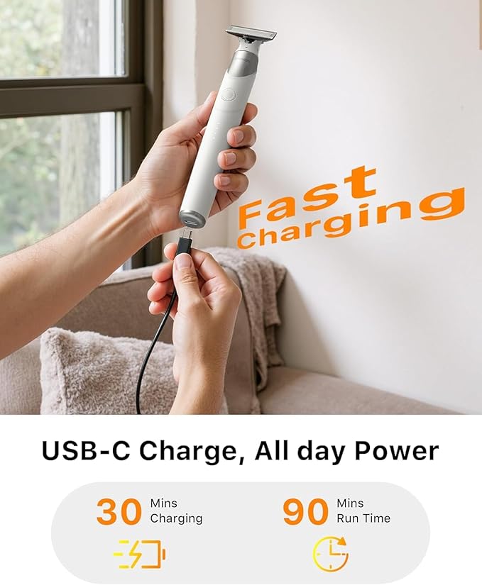 Electric Groin & Body Hair Trimmer - Painless Beard Razor for Men, All-in-One Body Groomer, Waterproof Wet/Dry Men's Ball Shaver with Magnetic Head, USB-C Charging, Easy Claen, White(Lite)
