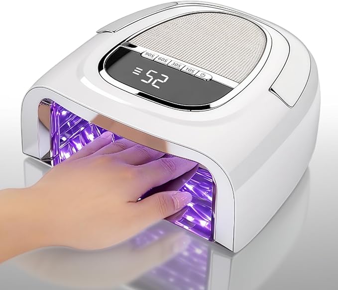 96W Professional Cordless Nail Lamp – Fast-Curing UV/LED Light, Rechargeable 15600mAh Battery (60+ Uses), Smart Sensor & Metal Base for Gel and Acrylic Nails at Home or Salon(Silver Frame Version)