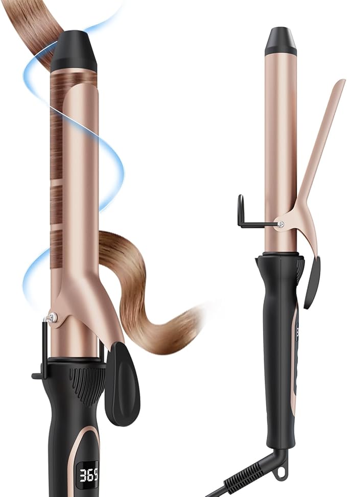 Curling Iron for Salon & Home, 1 Inch Instant Heat Curling Wand for Long Hair, Clipped Large Barrel(7.3 in), Professional 1 in (32mm) Hair Curlers up to 446°F, Dual Voltage Travel Waving Tool