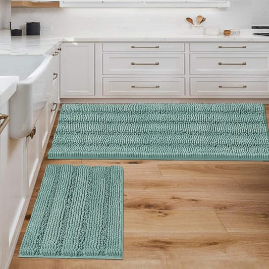 Non Slip Thick Shaggy Chenille Bathroom Rug Mat Set Extra Soft and Absorbent Striped Floor Rugs, 2 Piece, Machine-Washable