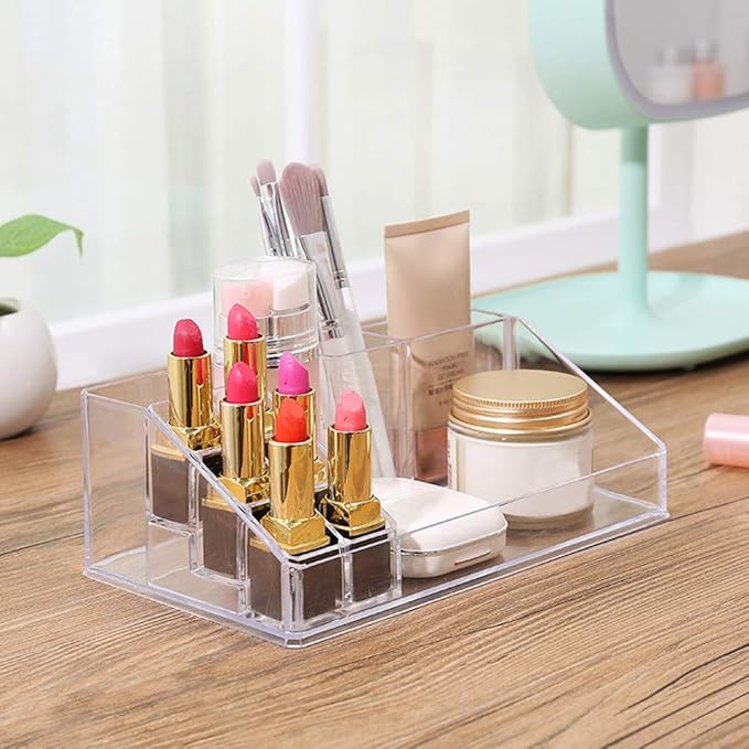 Ciieeo Nail Polish Organizer Case Small Acrylic Lipstick Holder 6 Slots Clear Lipstick Organizer Case Lipgloss Display Stand Rack for Lipgloss Nail Polish Display