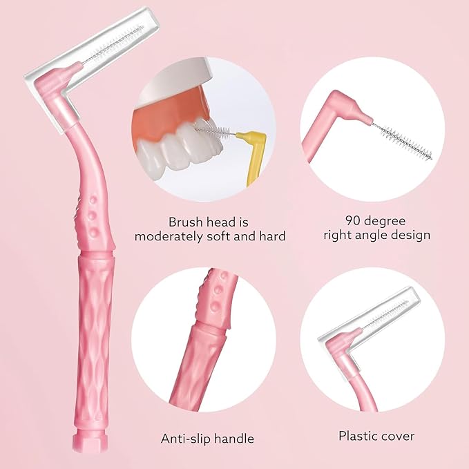 100pcs Interdental Brushes, 5 Sizes Braces Brush Set Soft Dental Brushes with Non-Slip Handle Angled Head Tooth Picks Floss Sticks Dental Floss Brushes for Braces Oral Cleaning