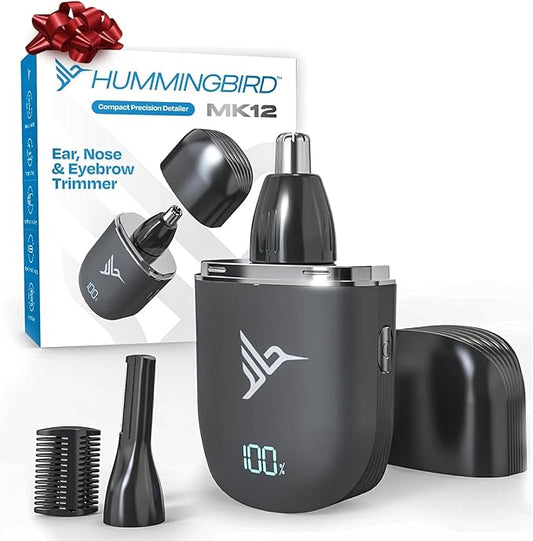 HUMMINGBIRD MK12 Ear & Nose Hair Trimmer for Men – Compact Precision Detailer for Nose, Ears, Eyebrows & Sideburns, Portable, Waterproof, USB C Rechargeable, LED Display