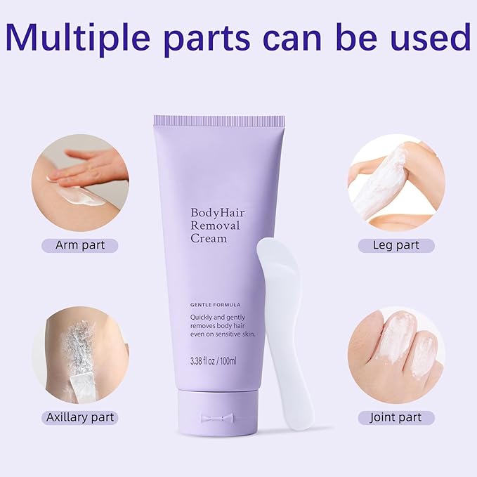 2 PCS Gentle Body Hair Removal Cream for Sensitive Skin, 6.76 Fl Oz, Painless Hairs Removal Cream with Spatula Applicator, Unisex Hair Removal & Skincare