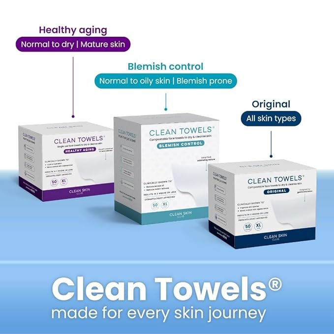 Clean Skin Club Clean Towels XL®, 100% USDA Biobased Face Towel, Disposable Face Towelette, Eczema Association Accepted, Makeup Remover Dry Wipes, Ultra Soft, 50 ct per pack, 4 Packs, 200 Ct Total