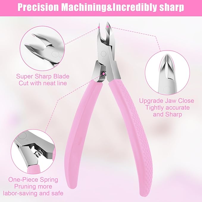 Diesisa Cuticle Trimmer - Jaw Extremely Sharp - Cuticle Clippers for Nails with Silicone handle - Non-Slip - Professional Cuticle Cutter, Dead Skin Remover Stainless Cuticle Remover Tool-Pink