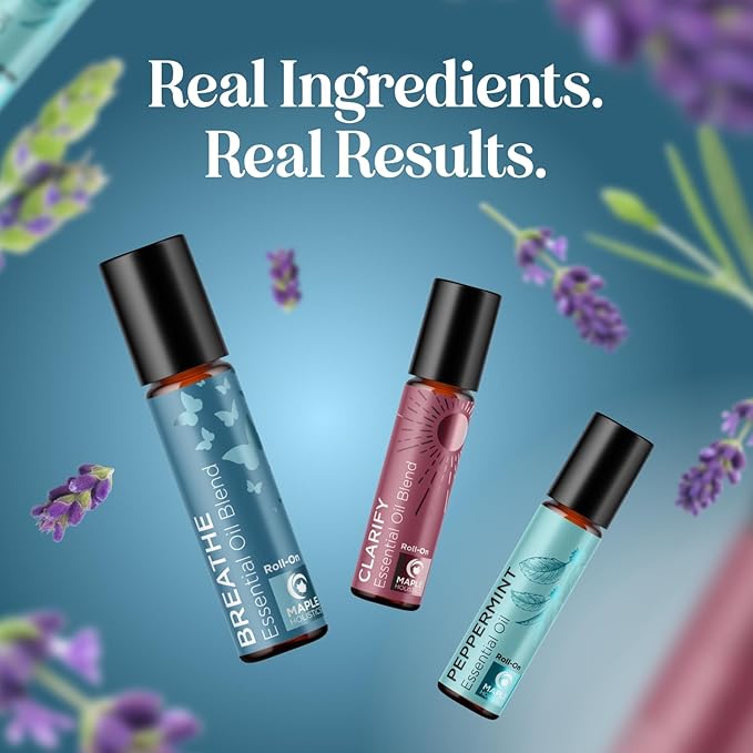 Headache Roll on Essential Oils - Aromatherapy Essential Oils Sets Variety Pack with Peppermint Clarify and Breathe Essential Oil Roll Ons - Fun & Cute Wellness Gift for Young Women Teens & Girls