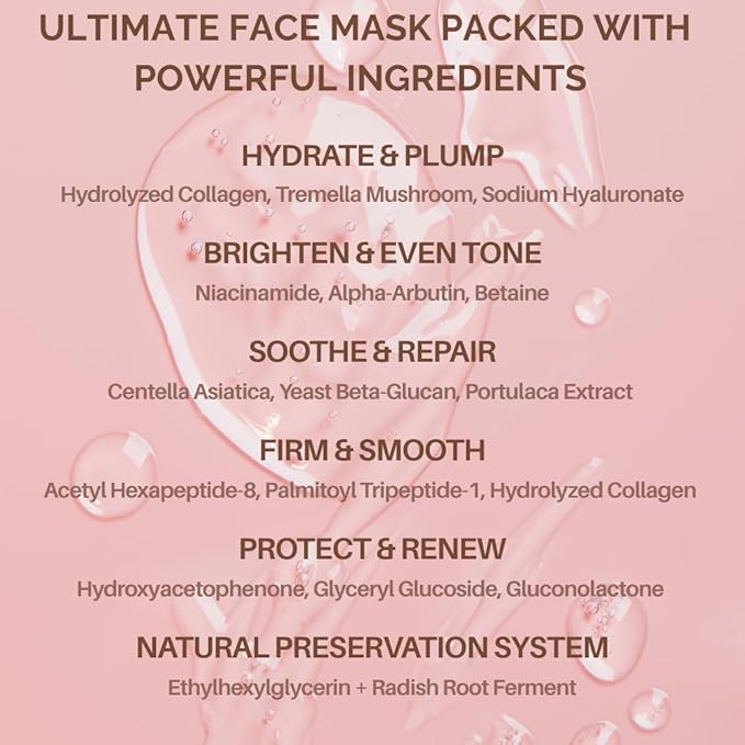 Bio Collagen Overnight Facial Mask with Peptides, Hyaluronic Acid & Antioxidants, Brightening Hydrating Facemask for Women, Hydrogel Korean Face Masks Skincare, Facial Sheet Skincare - 4 Pack