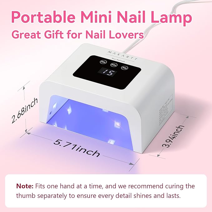 Makartt Mini UV Light for Gel Nails - Fast Curing UV LED Dual Light Nail Dryer Cure Lamp with 3 Timers & Auto Sensor for All Nail Art Design Salon Home DIY Use (Plug-in Model)