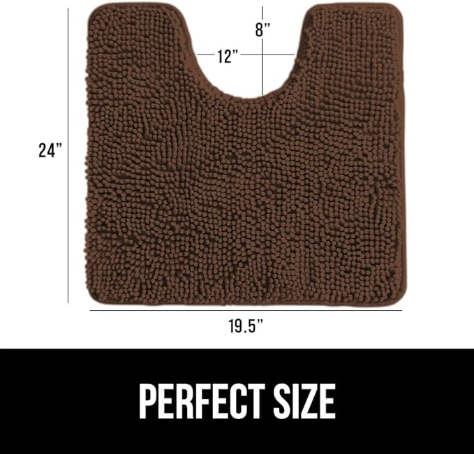 GORILLA GRIP Plush Absorbent Shaggy Chenille Bath Rug Mat for Oval Toilet Base with Rubber Backing, Machine Washable Rugs, Soft Microfiber Contour Mats for Toilets, Bathroom Decor, Brown