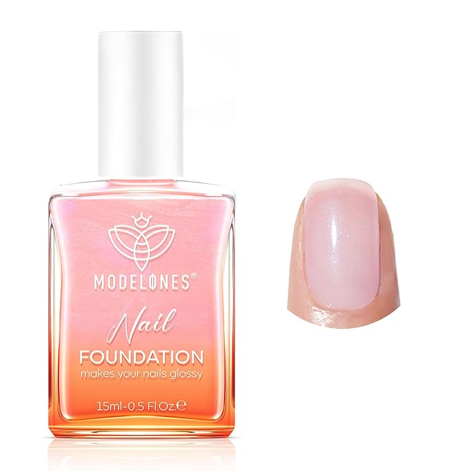 modelones Nail Strengthener, Sparkle Pink Nail Natural Concealer Foundation Polish Air Dry Nail Growth Polish for Damaged Nails Imperfection Masking Gifts for Women 15ml