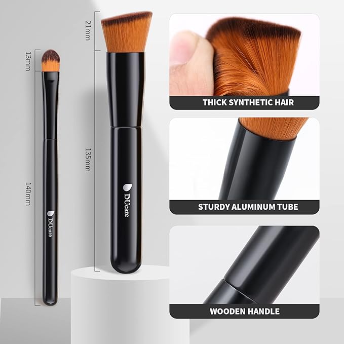 DUcare Foundation Brush and Concealer Brush 2Pcs Contour Bronzer Kabuki Brush for Face Synthetic Liquid Blending Mineral Powder Makeup Tools