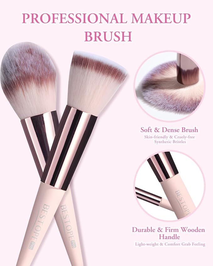 Makeup Brushes with Case, 20PCs Travel Makeup Brush Set, Foundation Concealer Blush Eyeshadow Brush Set Contour Powder Eyebrow Eyelash Brush Kit with Led Light Mirror Holder & 2 Powder Puff-Pink