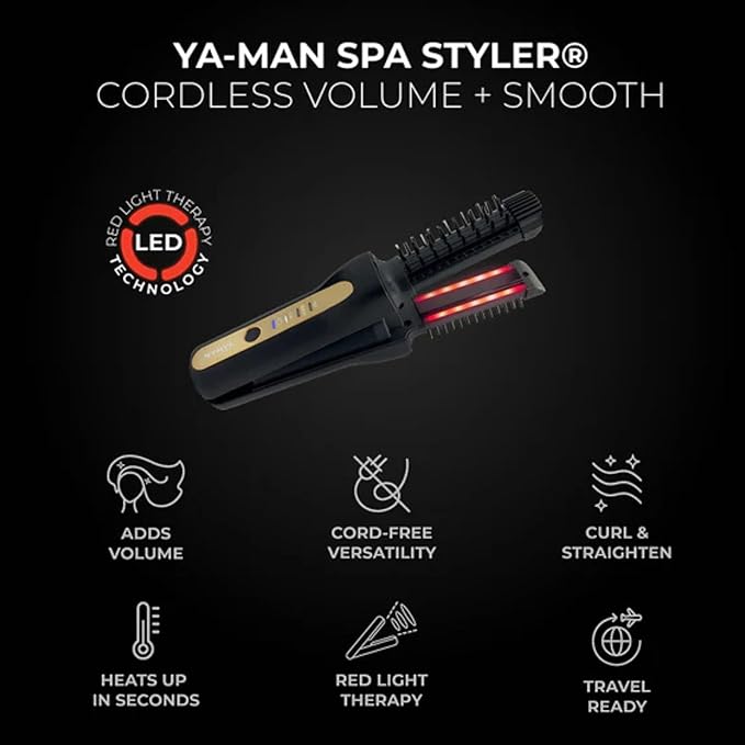 YA-MAN Spa Styler Kit: Hair Goals — Volume & Lift | Cordless Heated Brush + Moisture Repair Oil Set | J-Beauty Hair Kit for Shine, Smoothness & Lift