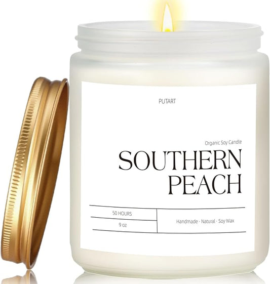 Peach Scented Candles for Home, 9oz Natural Soy Wax Aromatherapy Organic Peach Candle for Stress Relief, Long Burning & Lasting Jar Candle Gifts for Halloween, Birthday, Christmas, Thanksgiving
