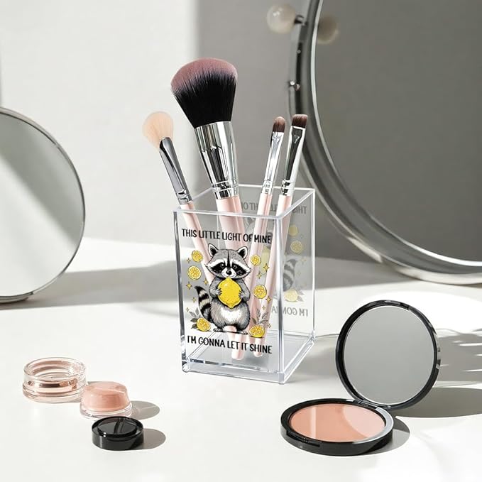 This Little Light Of Mine I'm Gonna Let It Shine Acrylic Cosmetic Pencil Pen Holder Cup, Funny Raccoon Lemon Pen Holder Cup, Raccoon Lover Gifts, Mental Health Gifts for Women Colleague Teacher
