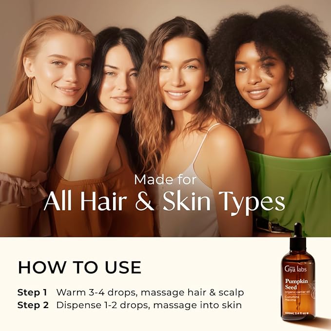 Gya Labs Pumpkin Seed Carrier Oil - 3.4 Fl Oz - for Hair, Skin, Face, Scalp & Body Massage