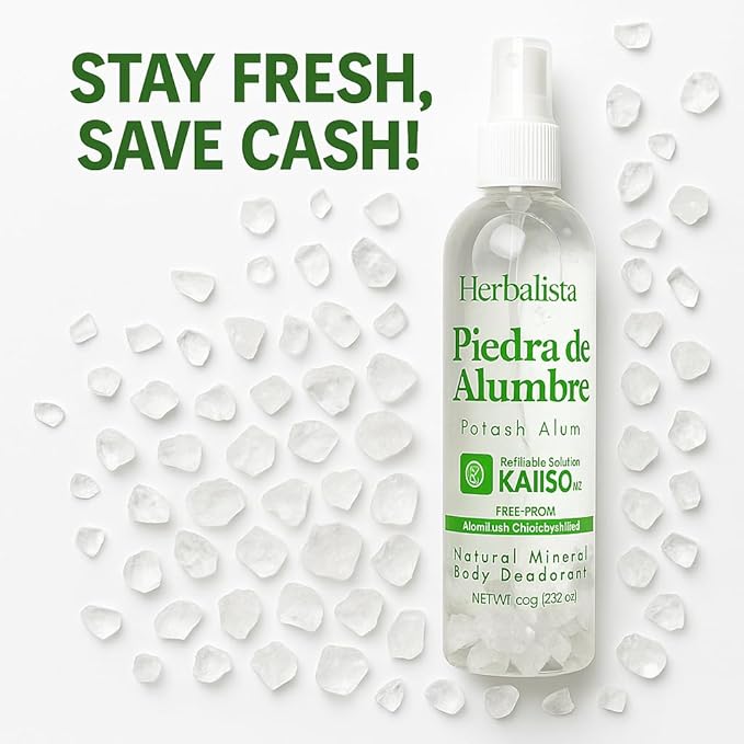 Whole Body Natural Crystal Piedra Alumbre Deodorant Spray – Refillable 8oz Potash Alum Mist for Women, Men & Teens – With Real Alum Stones – Aluminum-Free, Long-Lasting & Gentle