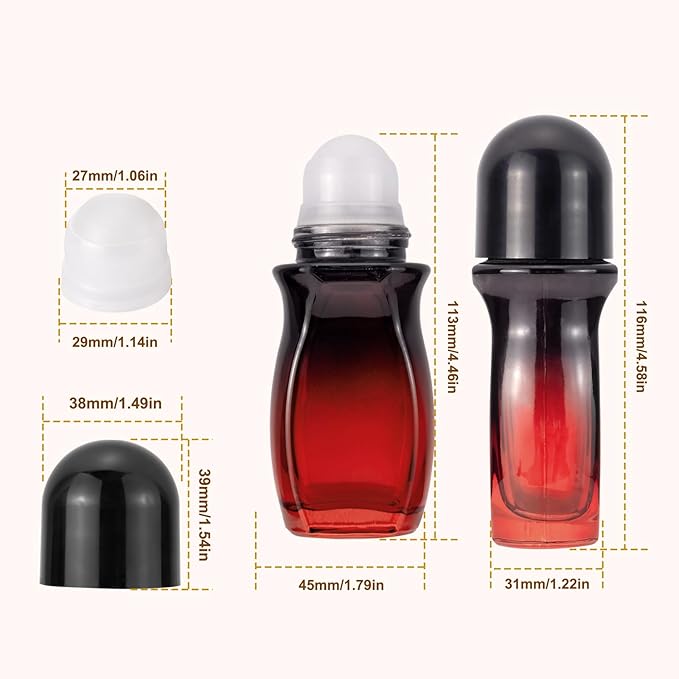 4 Pack 50mL Glass Roller Bottles for Deodorant, Essential Oil Roll On Bottles, Leak-Proof Refillable Rollerball Containers, Travel DIY Perfume Applicator, Black Red Gradient with Black Caps