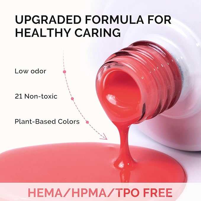 MelodySusie Fleurwee Plant Based Gel Nail Polish, Nail Polish Hema Free 21 Non Toxic Long Lasting No Chip Finger Toe Nail Art Manicure Salon DIY at Home Gifts for Women Watermelon Red P62