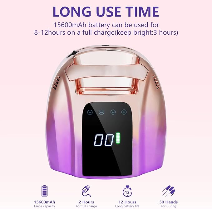 Professional Rechargeable UV LED 96W Portable UV Light for Nail Lamp Machine with Removable Stainless Steel Bottom,4 Timer Setting and Smart Sensor Nail Dryer (Purple)