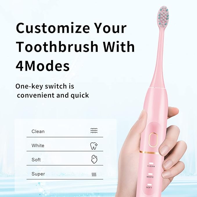 Electric Toothbrush Set, Comes with 8 Brush Heads & Travel Case,4 Modes with 2 Minutes Built in Smart Timer, One Charge for 60 Days, 42000 VPM Motor (Pink)