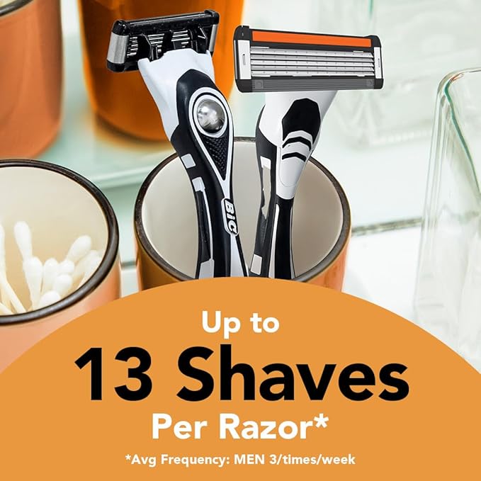 BIC Flex 5 Refillable Razors for Men, Long-Lasting 5 Blade Razors Refills for a Smooth and Comfortable Shave, 8 Razor Cartridges
