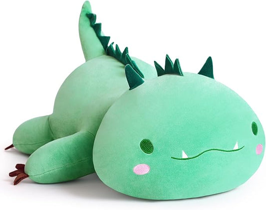 Cute Dinosaur Plush Pillow Soft Dino Stuffed Animal Kawaii Plushie Toy Hugging Pillow Great Gift for Kids and Adult Birthday Valentines, 20", Green
