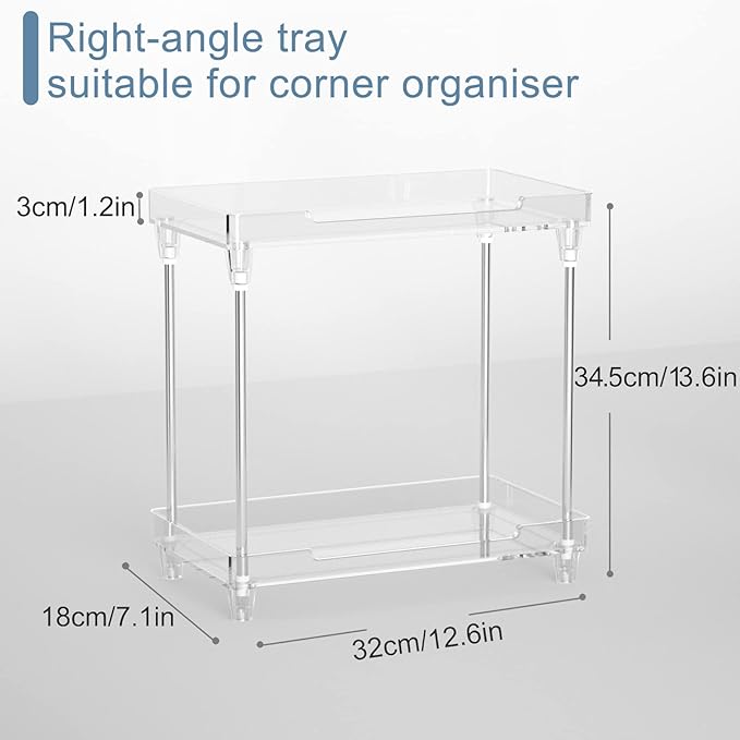 Bathroom Organizer Countertop, 2-Tier Vanity Tray Corner Shelf for Makeup Cosmetic Perfume Skincare Bathroom Supplies and More, Multi-Functional Acrylic Organizer in Vanity Dresser Bathroom