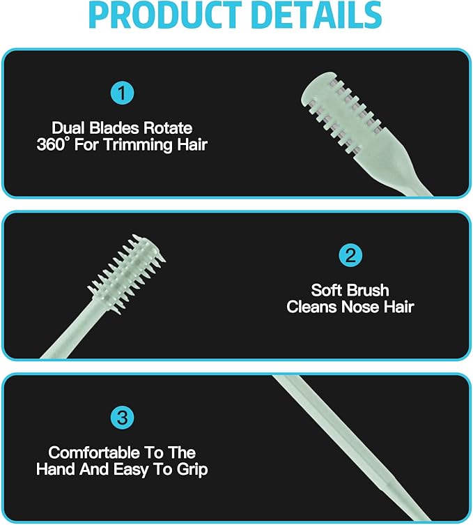 4Pcs 2-in-1 Nasal Hair Cutter, Double Sided Nose Hair Trimmer, 360° Nostril Hair Remover Tool, Manual Nose Knife with Soft Cleaning Brush for Men Women(Green)