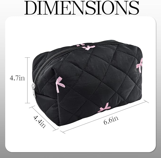 Quilted Makeup Pouch,Cotton Puffy Makeup Bag, Coquette Cosmetic Bag for Women and Girls, Aesthetic Organizer Bag, Cute Flower Travel Toiletry Bag