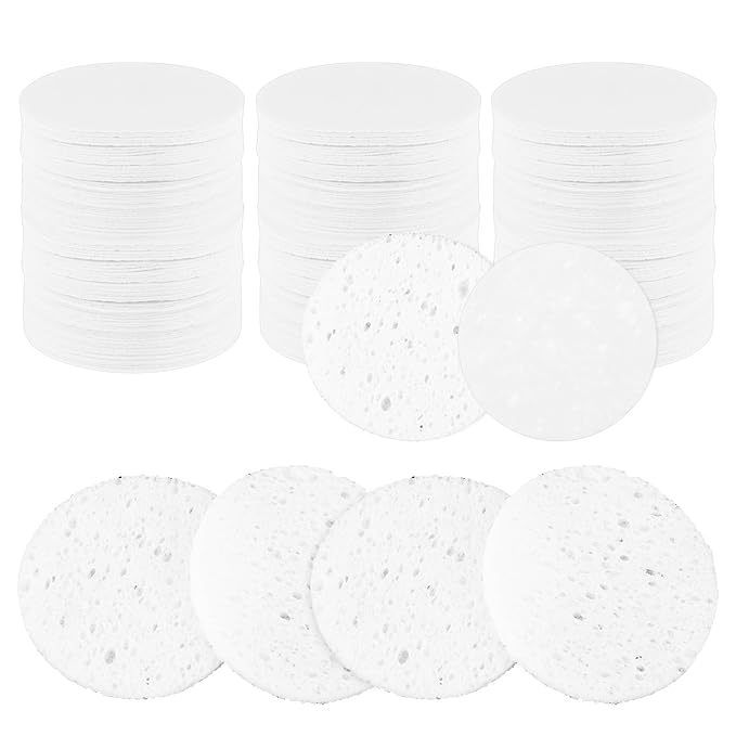 300Pcs Soft Facial Sponges, Round White Cotton Face Washing Sponge Pads, Modern Style, Wood Pulp Material, For Daily Cleansing and Makeup Removal