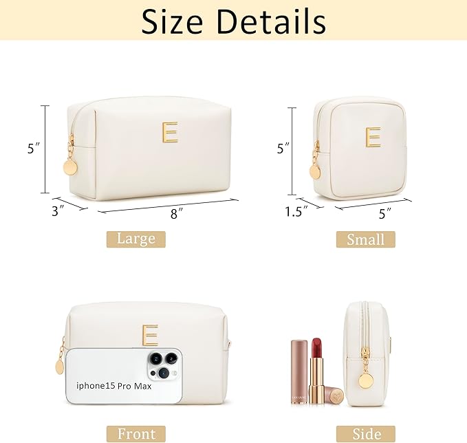 Personalized Christmas Gifts for Women - Initial Makeup Bag Birthday Gifts for Women Travel Toiletry Bag Cosmetic Bags with Soft PU Leather (Beige E)