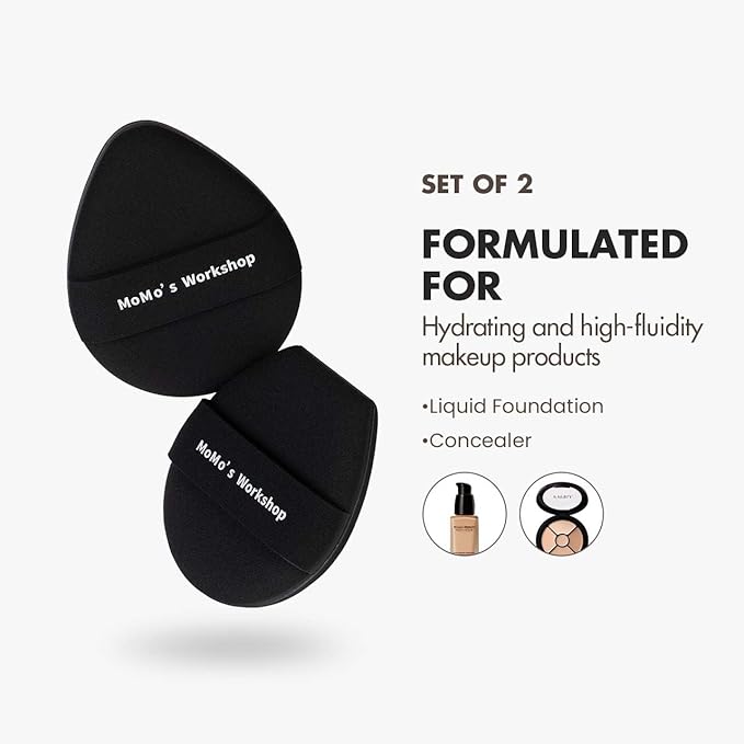TATAMI Black Makeup Puff Set (Flat + Egg Shape) Rubycell,Cushion Puff, Quick Flawless Foundation Application for Hydrating Liquid Makeup,2pcs Foundation Sponge with Case