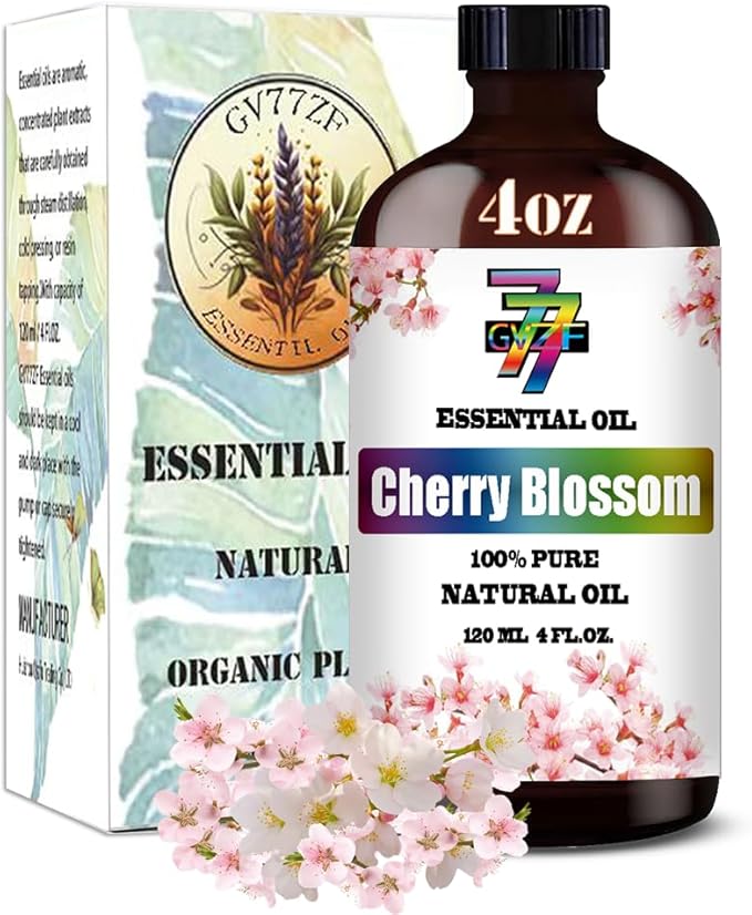 Cherry Blossom Essential Oil (4 oz/120 ml) — Cherry Blossom Oils for Aromatherapy, diffusers, humidifiers, Home fragrances, DIY Skincare, soap Making, DIY Candle, Relaxation, Yoga, and Meditation