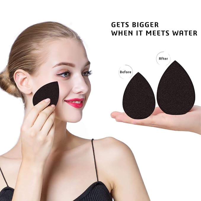 Makeup Sponges Set - Beauty sponges Blending Blenders with 1 Holder and Egg Case, Flawless for Cream, Powder and Liquid (Black, 4Pcs+1Holder+ case)